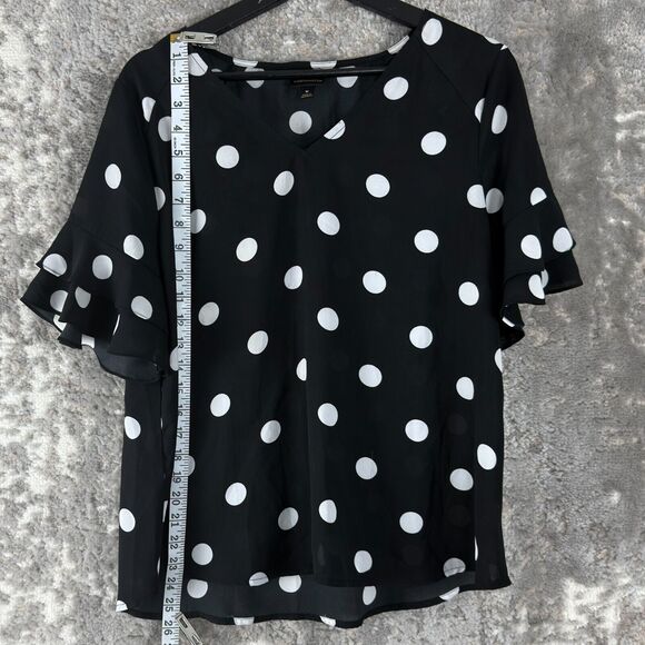Worthington Sz M Black Polka Dot Flutter Sleeve Blouse Lightweight Semi-Sheer - Picture 4 of 10